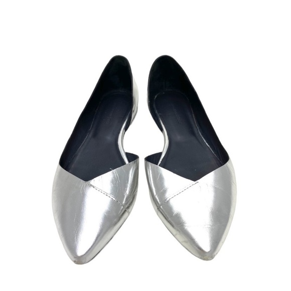 ISABEL Marant ÉTOILE Penn Metallic Silver Leather Point-toe Ballet Flats Size 6 - Picture 3 of 9